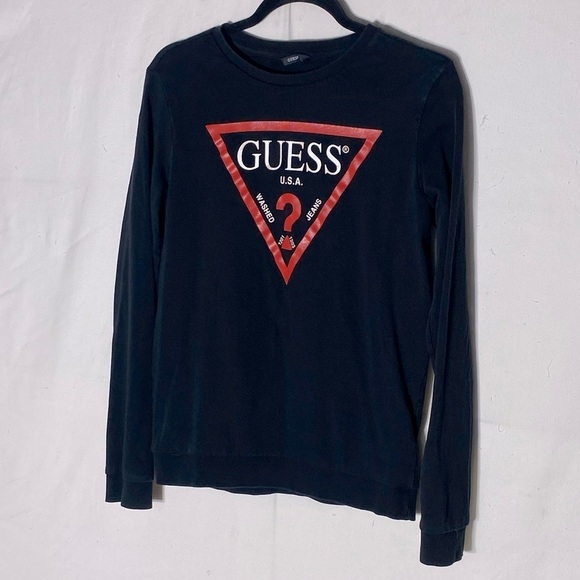 5/$25 Guess Black Vintage Feel Long Sleeve Crew Neck Logo T Shirt 16 - Picture 1 of 15